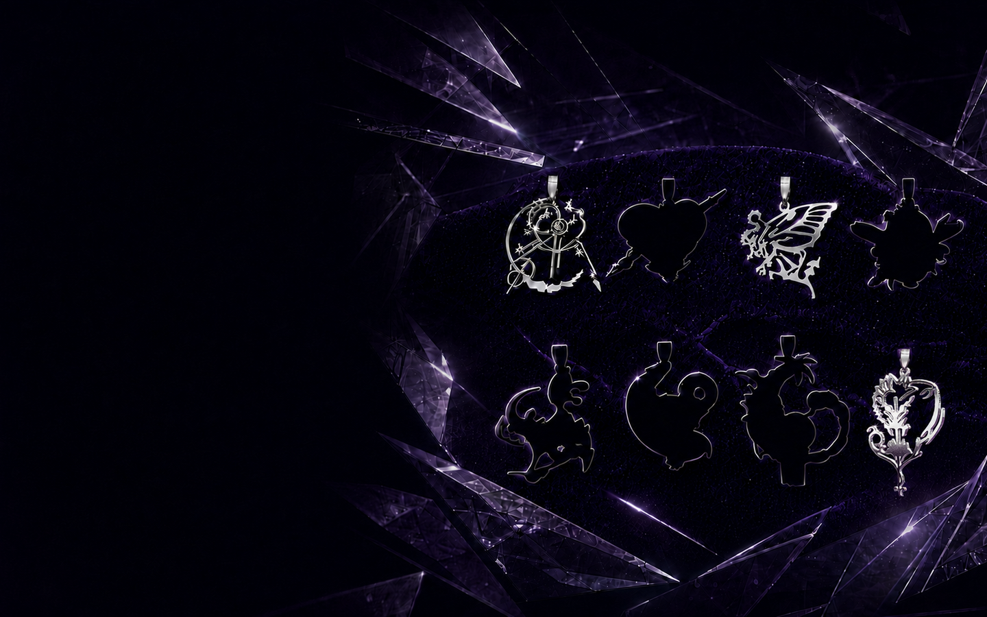 First Edition collection with the first three pendants revealed and five silhouettes waiting